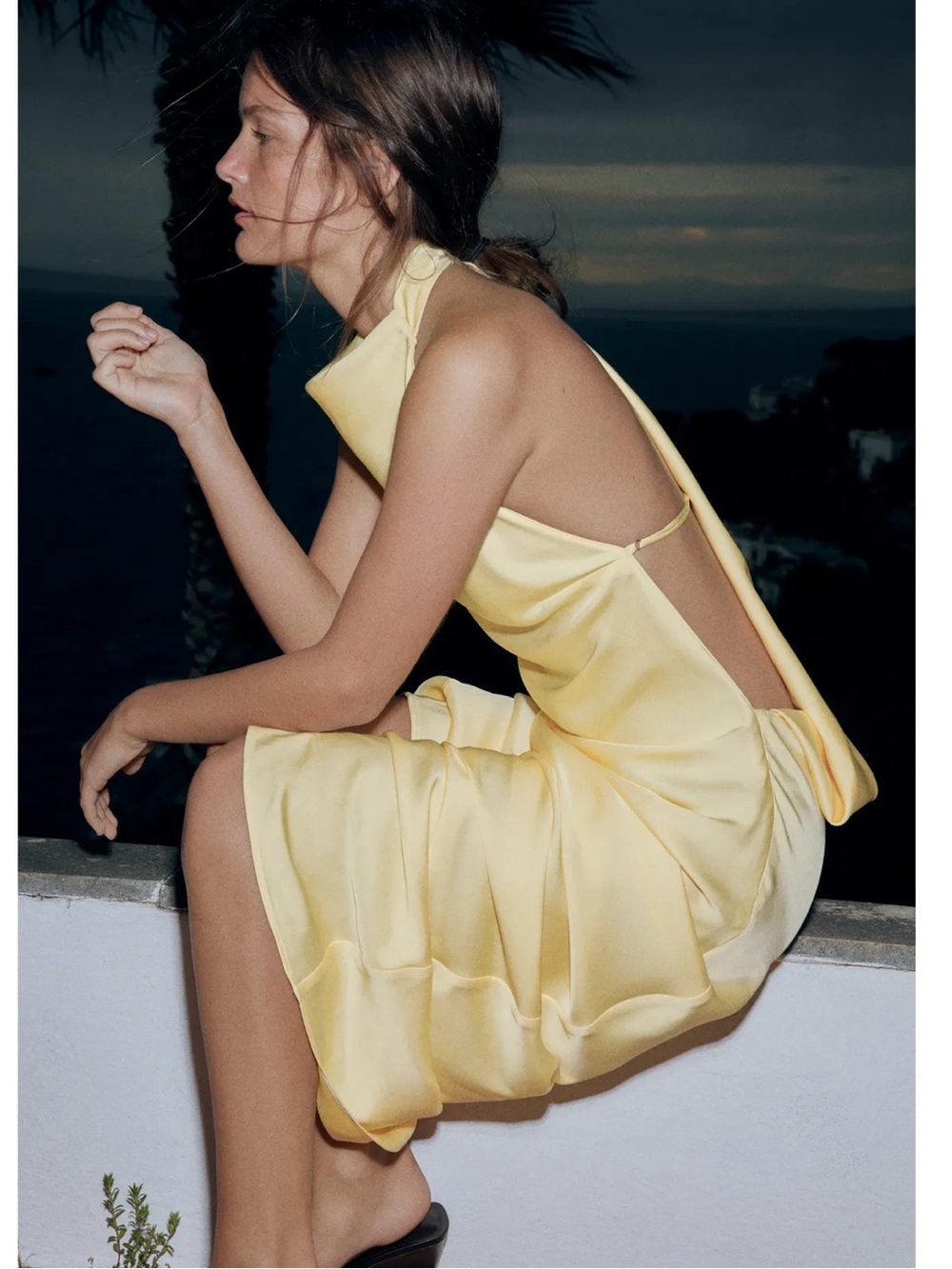 ZARA DRAPED HALTER MIDI DRESS WITH OPEN BACK